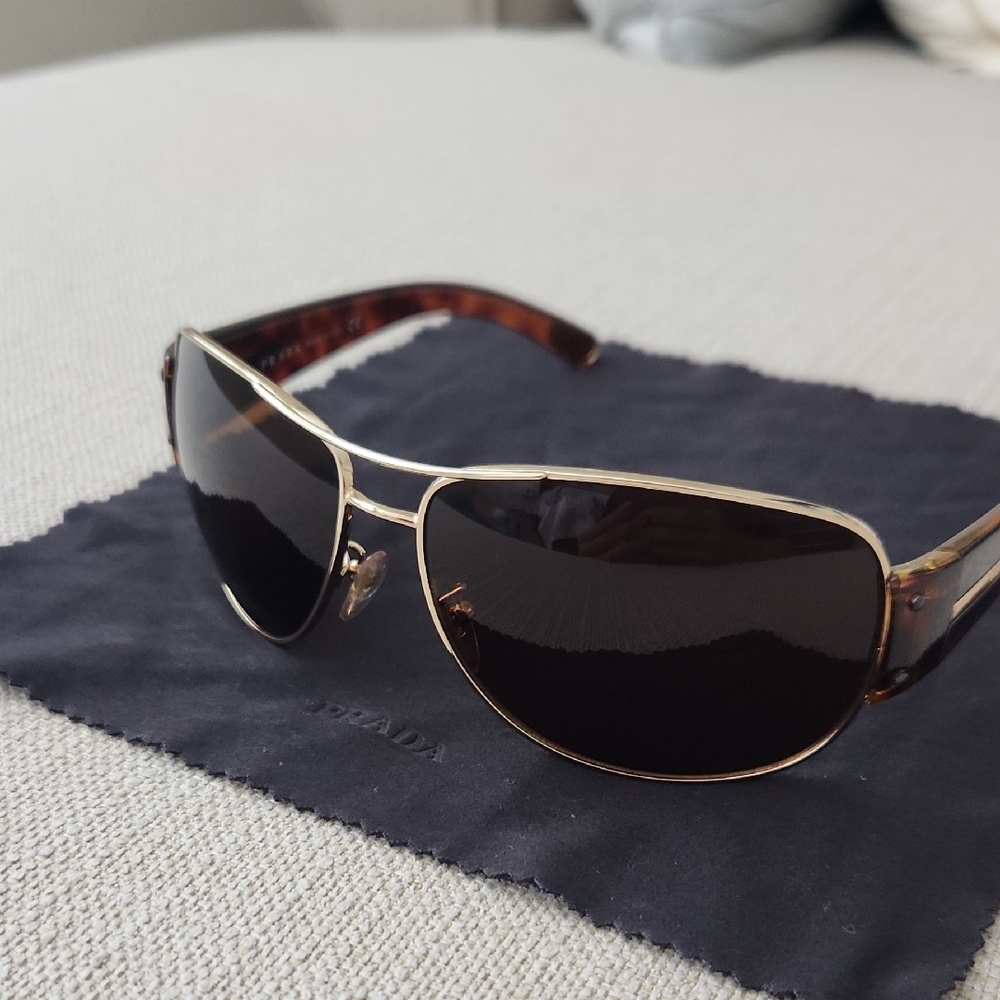 Prada Gold and Brown Men's Sunglasses